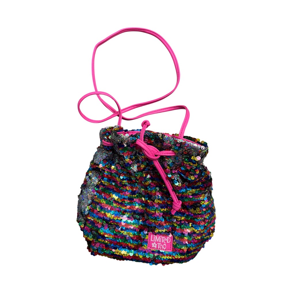 Limited Too Girls Multi Color Flip Sequin Y2K Drawstring Crossbody Bucket Bag